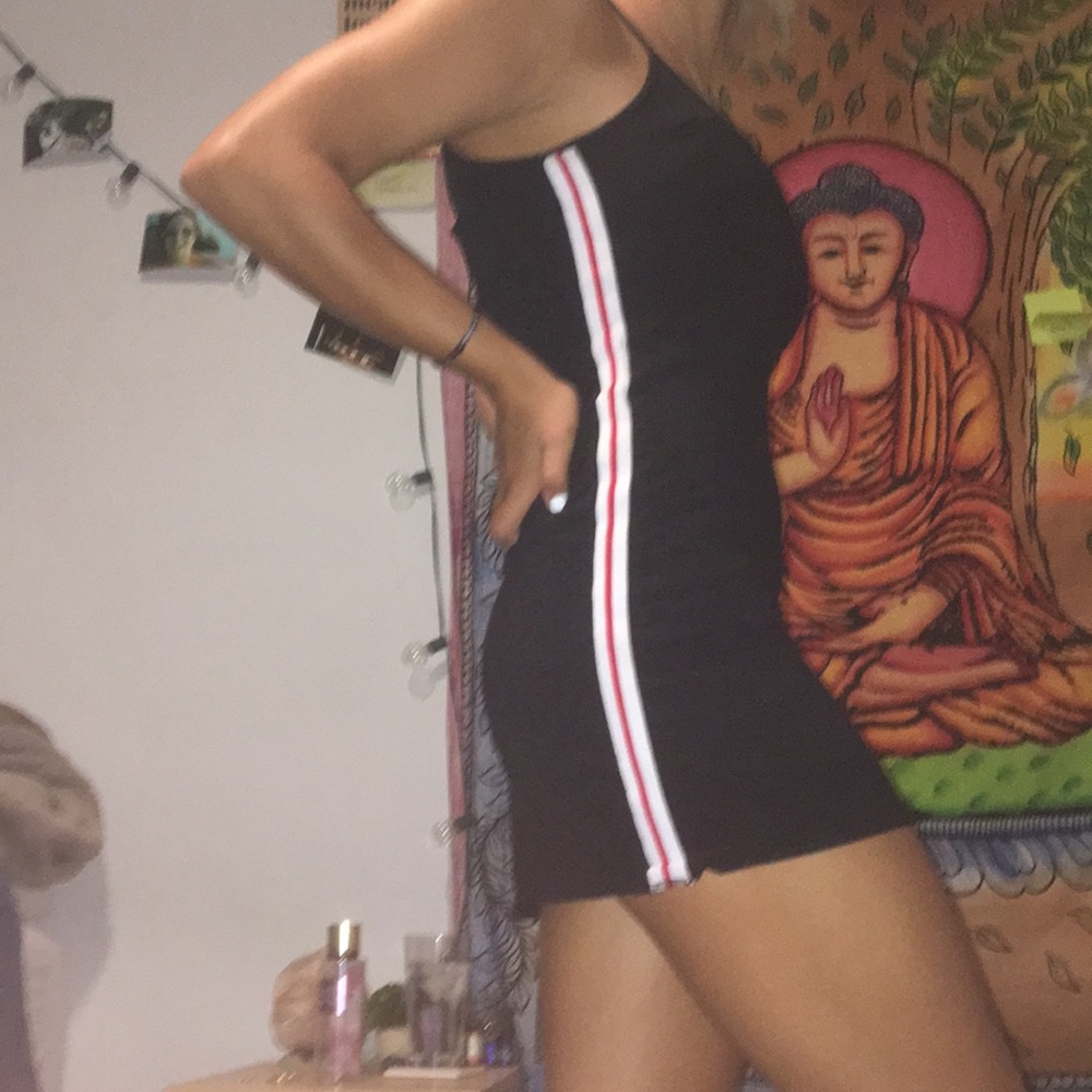 Black and red stipe brandy dress